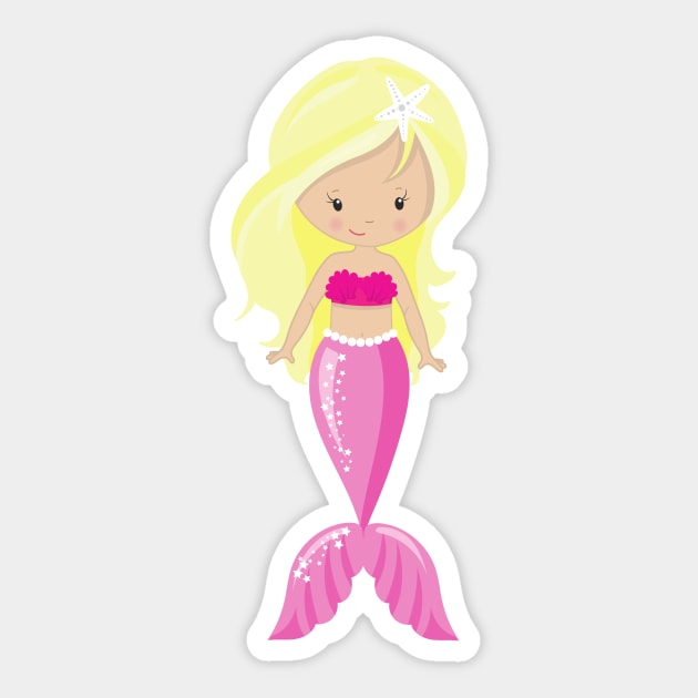 Cute Mermaid, Little Mermaid, Blonde Hair, Tail Sticker by Jelena Dunčević